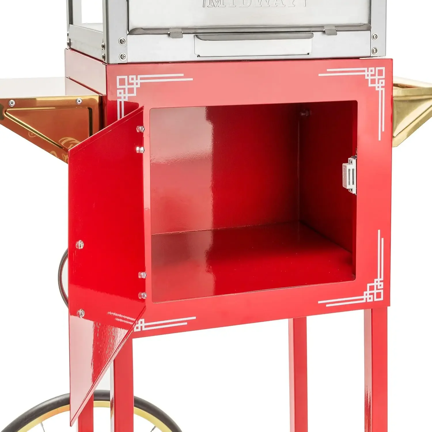 Midway Vintage Style Popcorn Machine Maker Popper พร้อมรถเข็นและกาต้มน้ํา 10 ออนซ์ - สีแดง