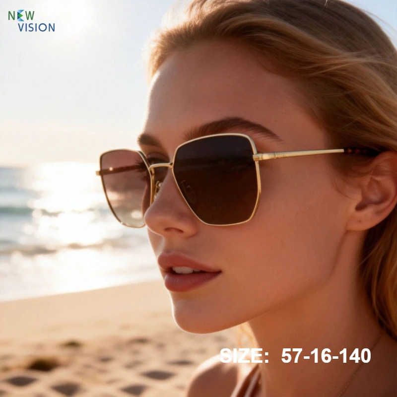 

Women Golden Polygonal Sunglasses Turtle Acetate Gradient Brown Lens UV400 Outdoor Sports Driving Polarized Retro Glasses Men