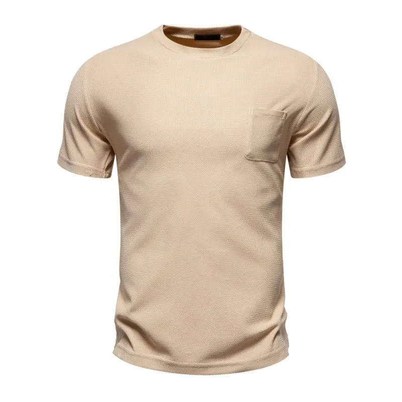 Summer Casual O-Neck Men's T Shirt European Style Solid Pocket Short Sleeve T-shirts Breathable Round Neck Running Gym Top Tees