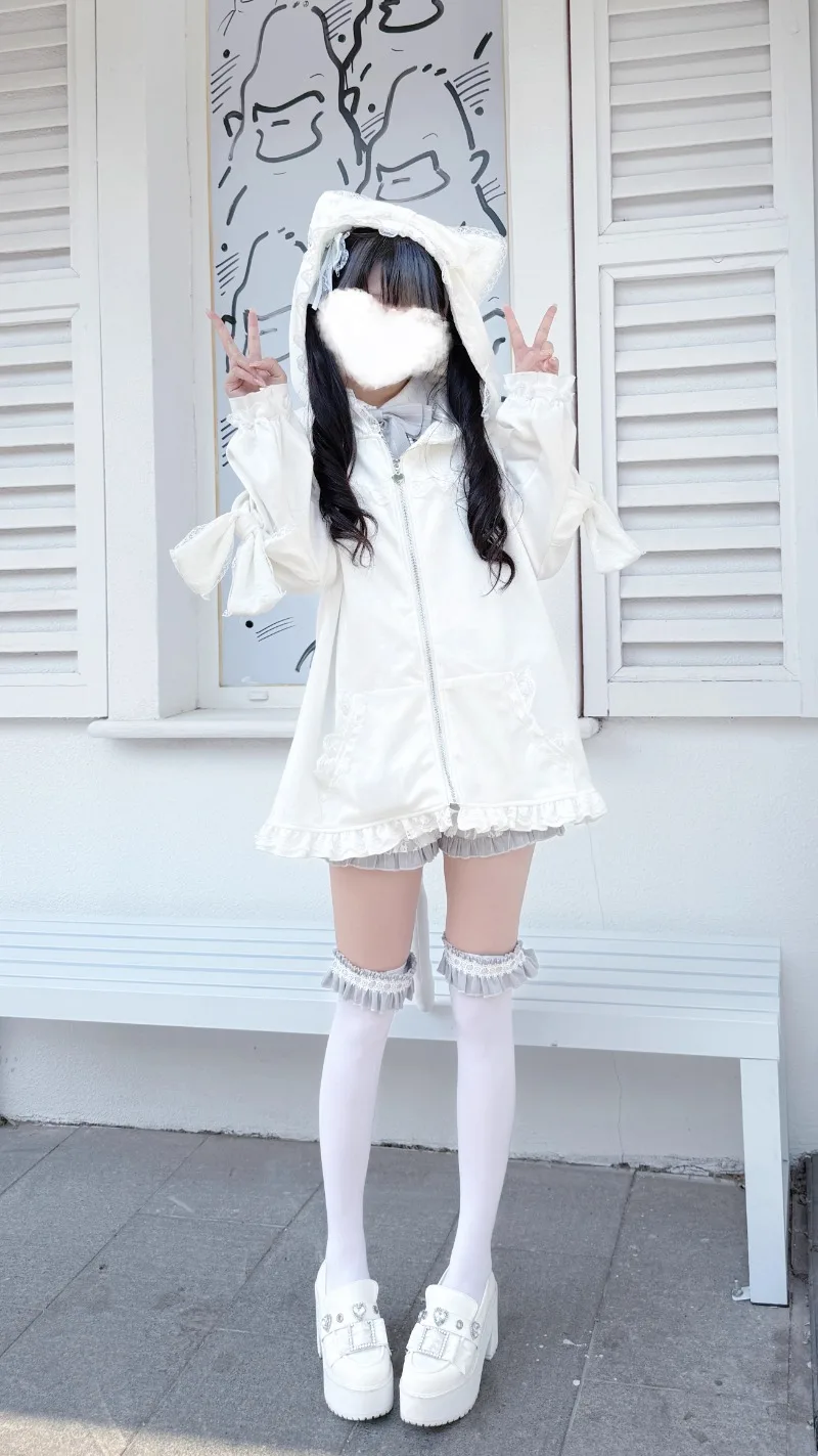 2025 Autumn New Original Design Mass-produced Mine Series Jacket Cat Ears Cat Tail House Moe Japanese Sportswear Hoodies Ladies