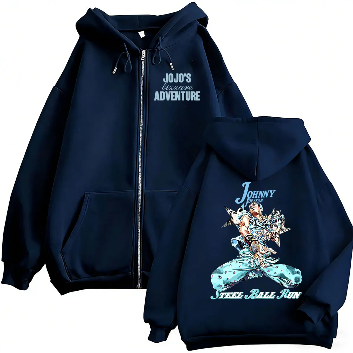 Anime Jojo Bizarre Adventure Steel Ball Run Zipper Hoodie Manga Johnny Joestar Zip Up Jacket Men Fashion Oversized Streetwear