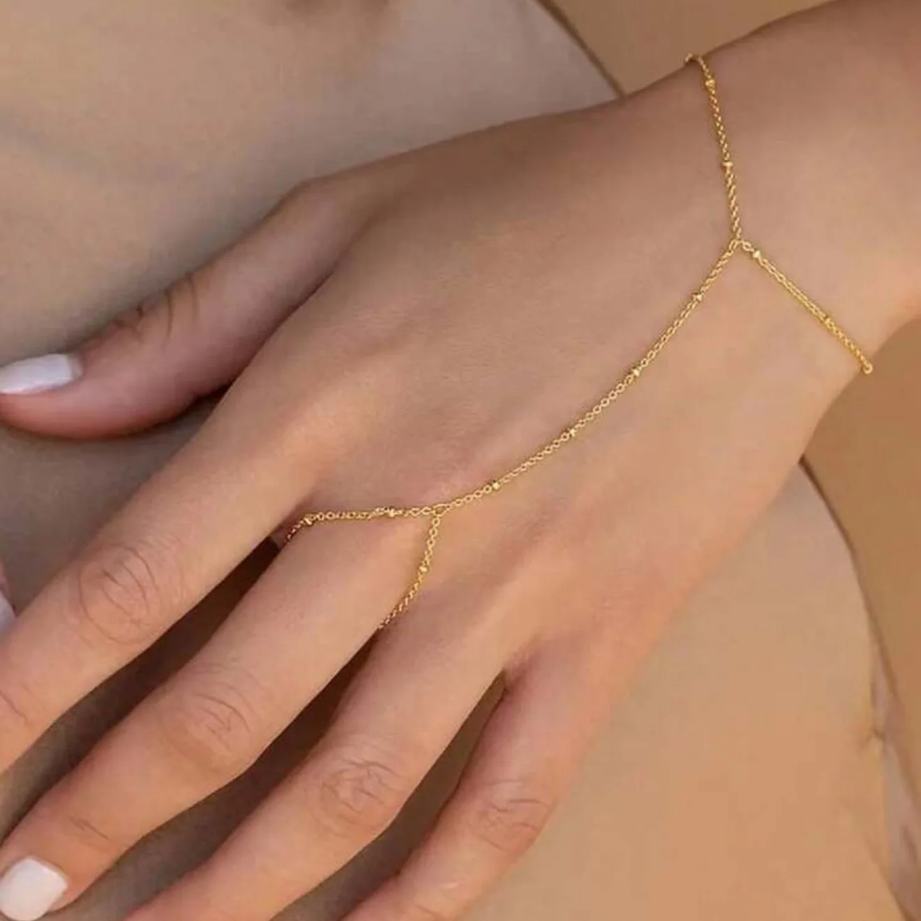 European and American cross-border jewelry, ethnic style, individual and simple chain, finger chain, metal chain, finger chain,