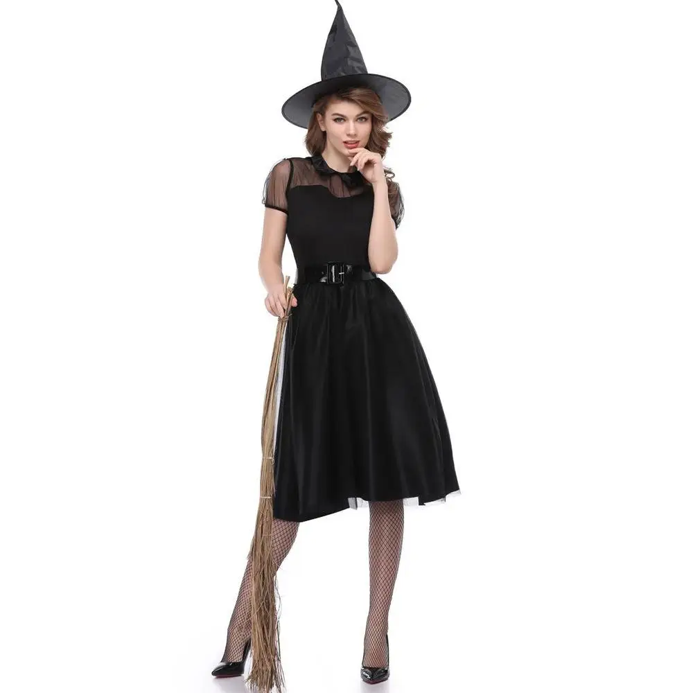 

New Halloween Witch Costume Black Veil Elegant Witch Night Ghost Game Stage Performance Gift Women's Fashion Traditional Chin...