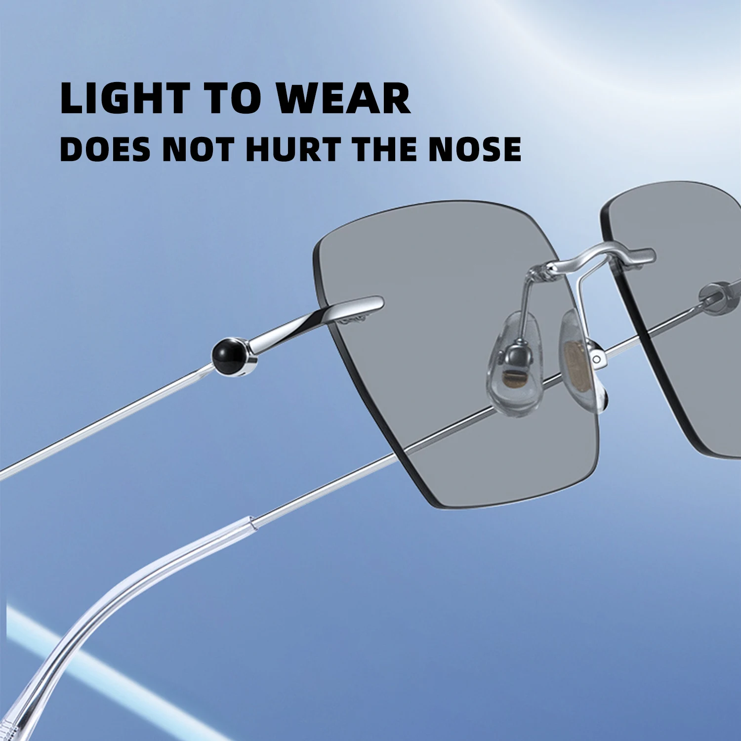 CAPONI Polarized Men Sunglasses Original Design Ultralight Rimless Photochromic Light Black SunGlasses Driver UV400 Shade BS0621