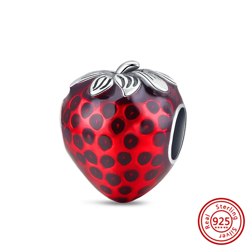 Hot Sell Red DIY Beads 100% 925 Sterling Silver Strawberry Cherry Charms Pendant Fit Pandora Original Bracelet Women DIY Jewelry