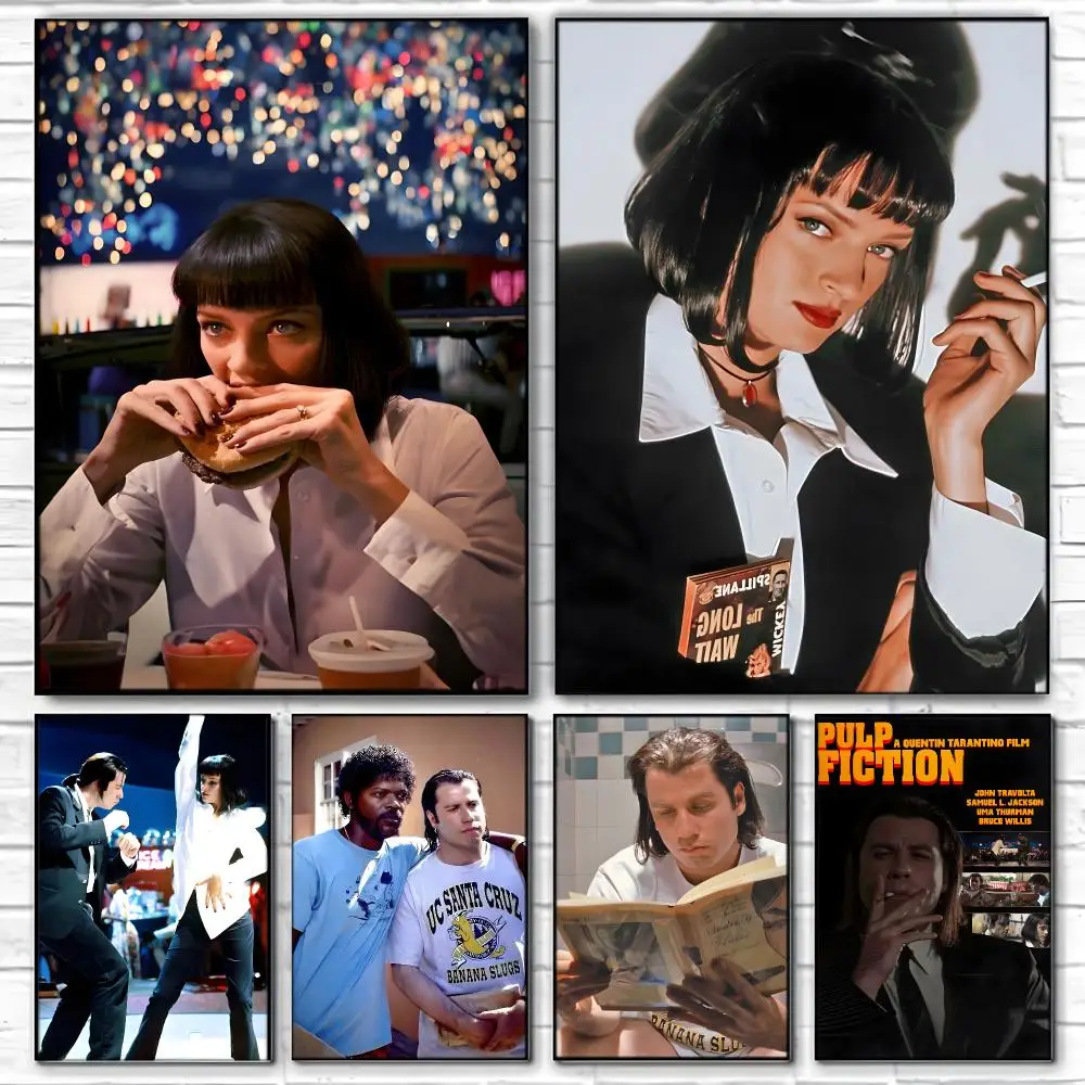 90s Movie P-Pulp Fiction Poster  Self-adhesive Art Waterproof Paper Sticker Coffee House Bar Room Wall Decor