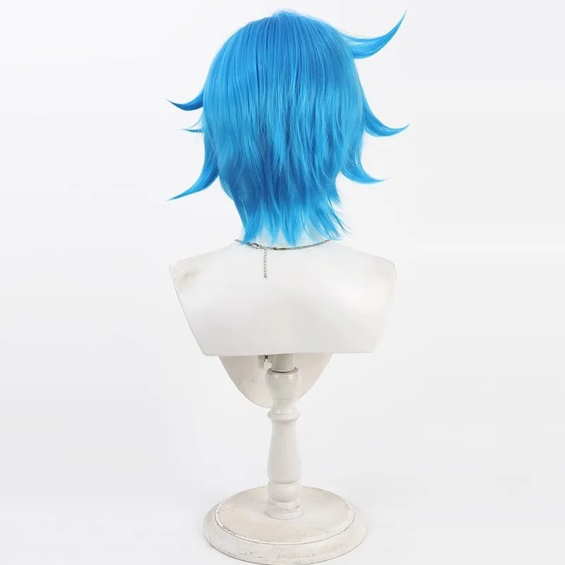 Cheveux synthétiques Kazuki Aoyama Cosplay perruques tribu neuf jeu de rôle Halloween bleu cheveux courts fête hommes perruque résistant à la chaleur