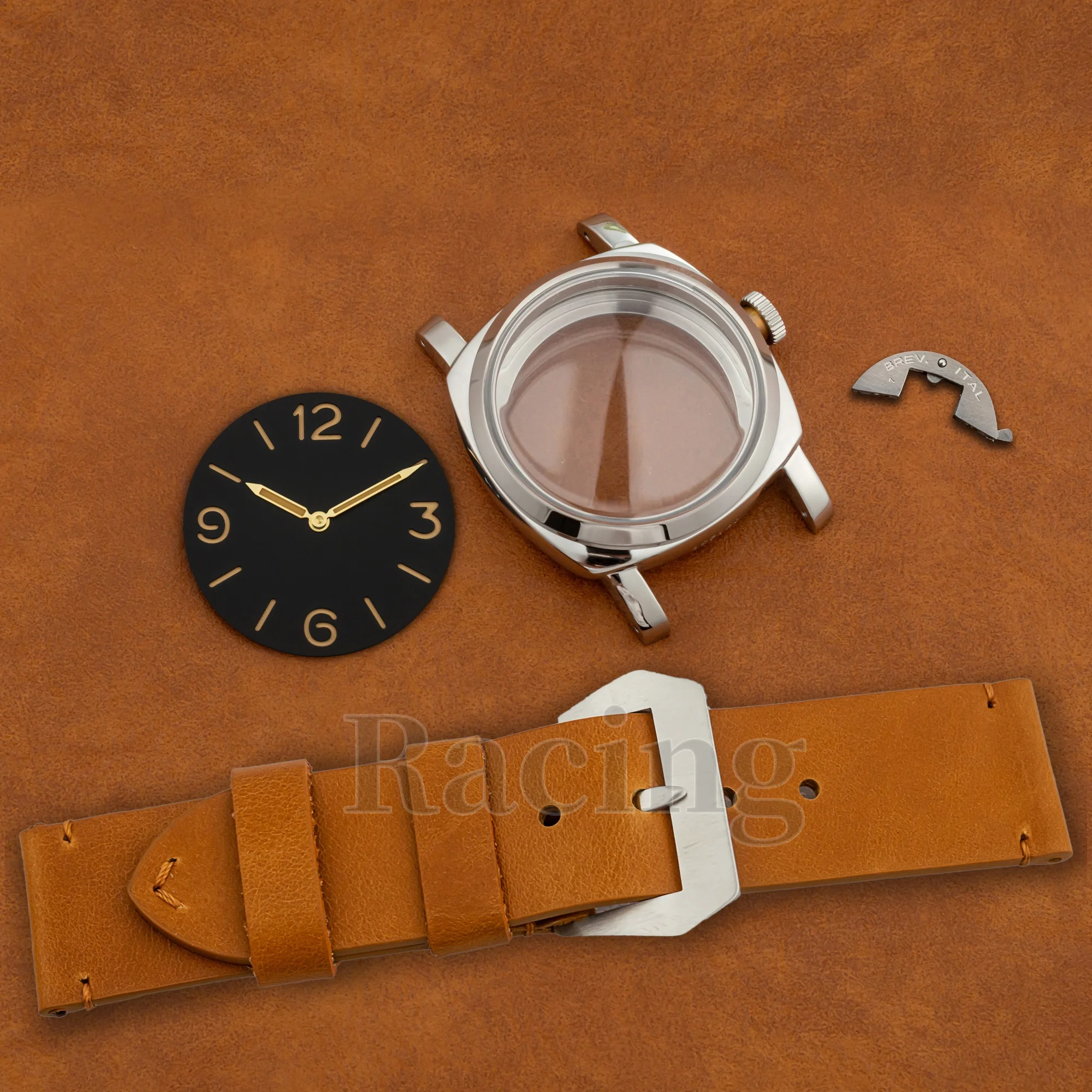 Luxury Genuine Leather Watchband Arcylic Bubble Mirror Case Luminous Dial Hands for PAM 6152 fit ETA 6497/6498/ST3600 Movement