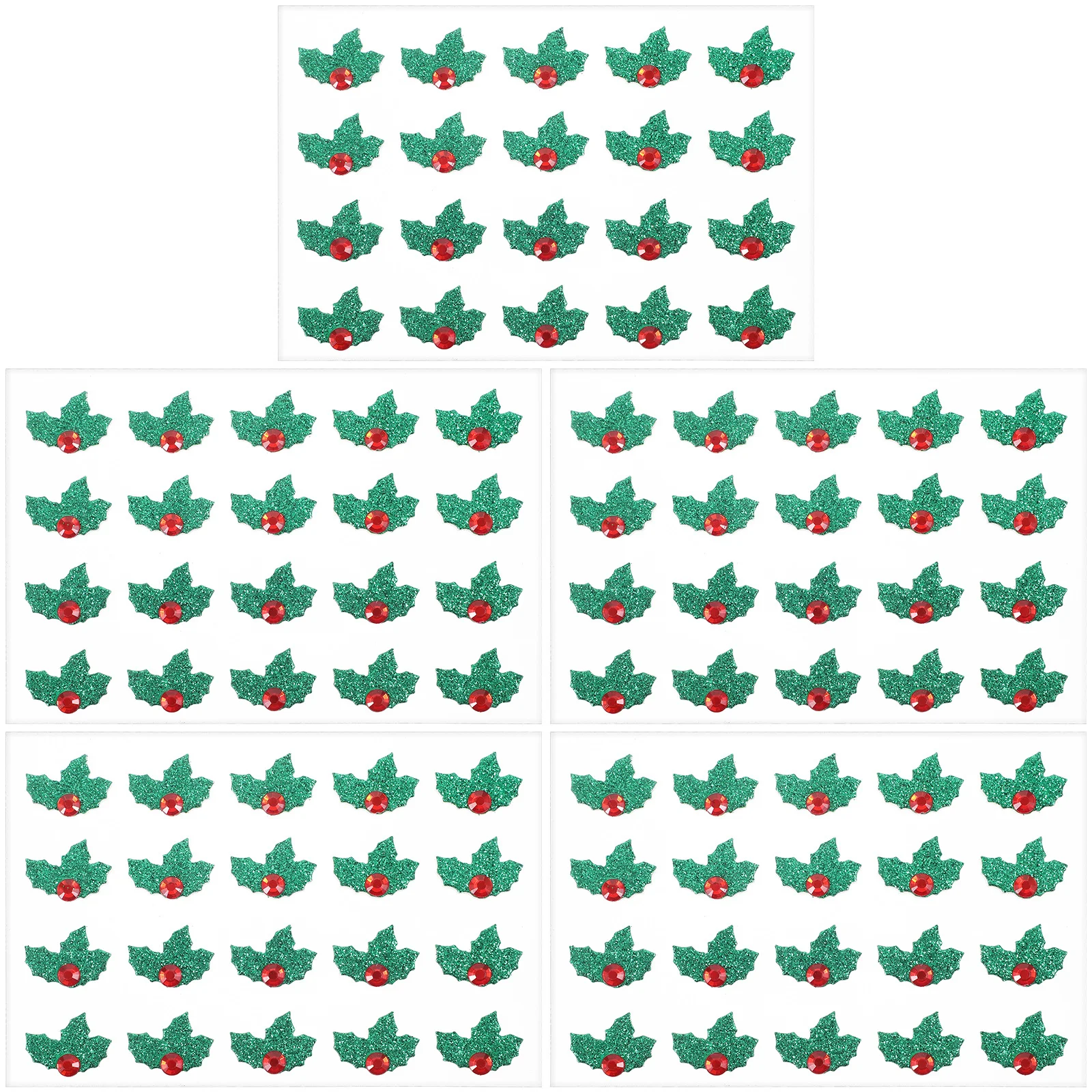 5 fogli adesivi natalizi con agrifoglio verde rosso glitter strass adesivi decorativi dimensionali acrilici per album di carte
