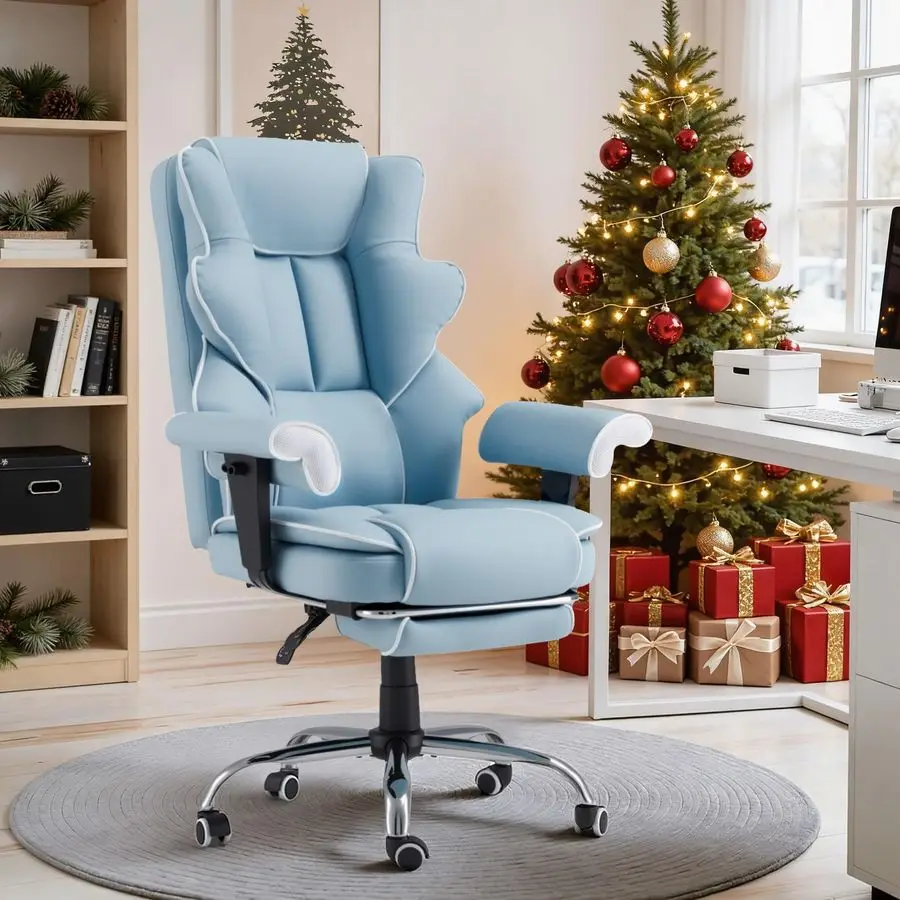 เก้าอี้นวด 6 จุด, เก้าอี้สำนักงานแบบมีระบบทำความร้อน, เก้าอี้สำนักงานที่บ้านตามหลักสรีรศาสตร์พร้อมที่พักเท้าแบบยืดหดได้และฟังก์ชั่นปรับเอน