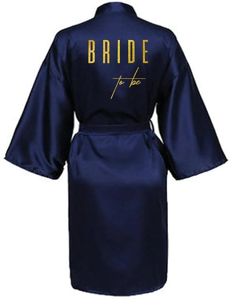 Women Silk Satin Robe Kimono Robe Bath Robe Bathrobe Femme Wedding Bride Bridesmaid Gold Letter