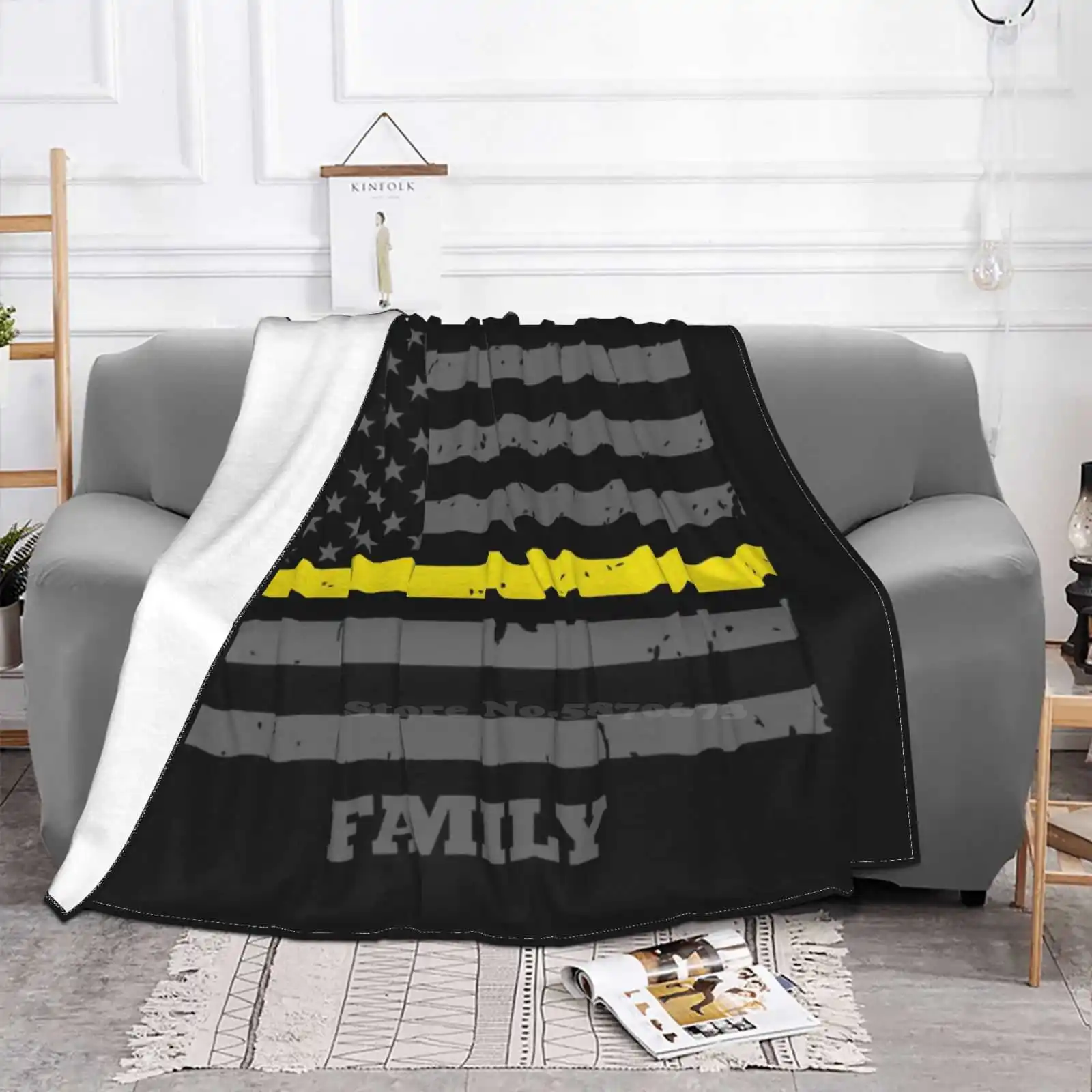 Thin Gold Line Family Dispatchers Shaggy Throw Soft Warm Blanket Sofa/Bed/Travel Love Gifts Police Dispatcher Fire Dispatcher