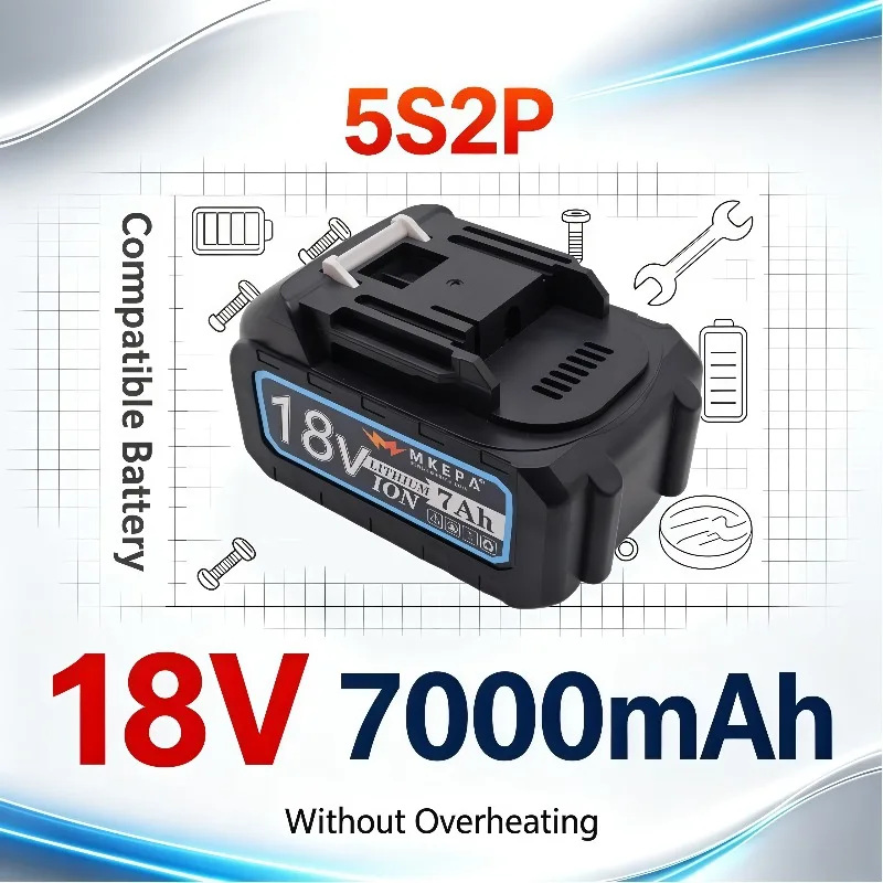 5S2P Structure 18V 7000mAh Compatible Battery, Low Internal Resistance, Reliable Power, Efficient Endurance Without Overheat
