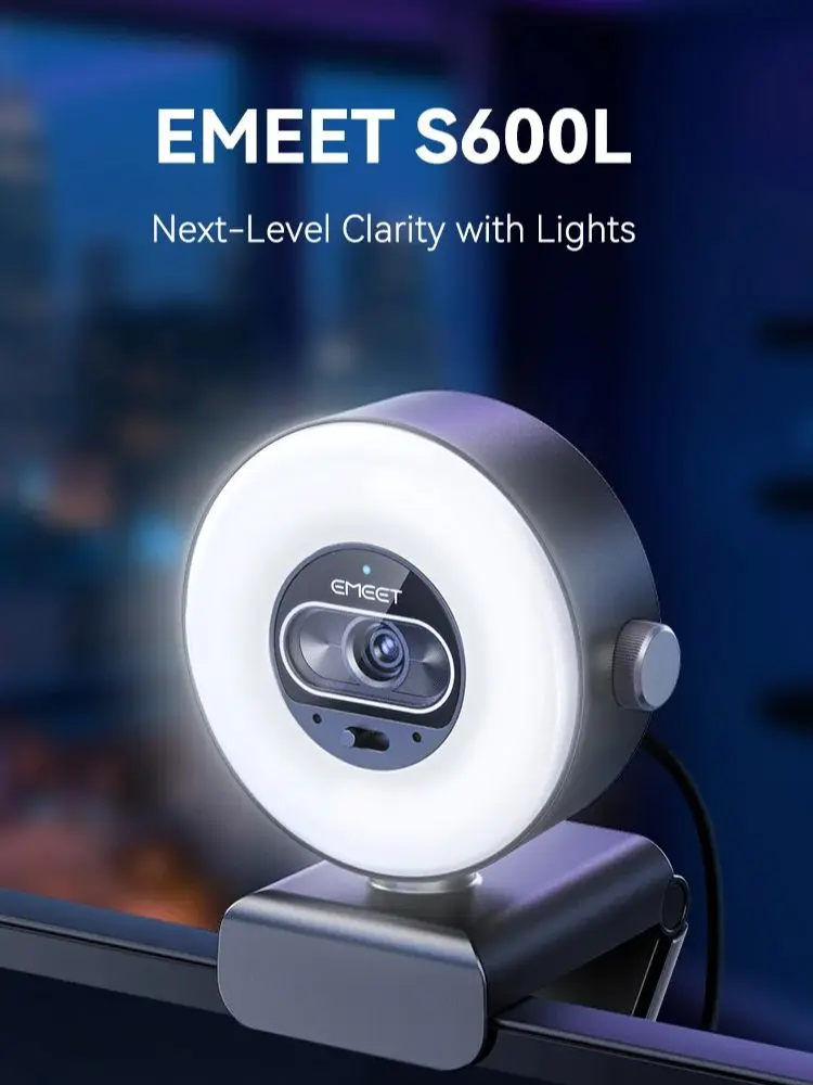 EMEET Webcam 4K avec éclairage 1080P60fps Caméra vidéo autofocus S600 Light