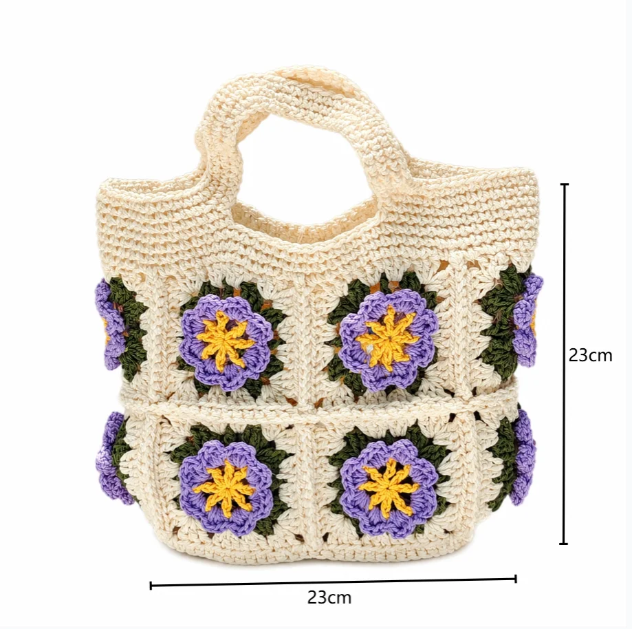 Handmade Crochet Flower Tote B - Crochet Market Bag 评论和价格