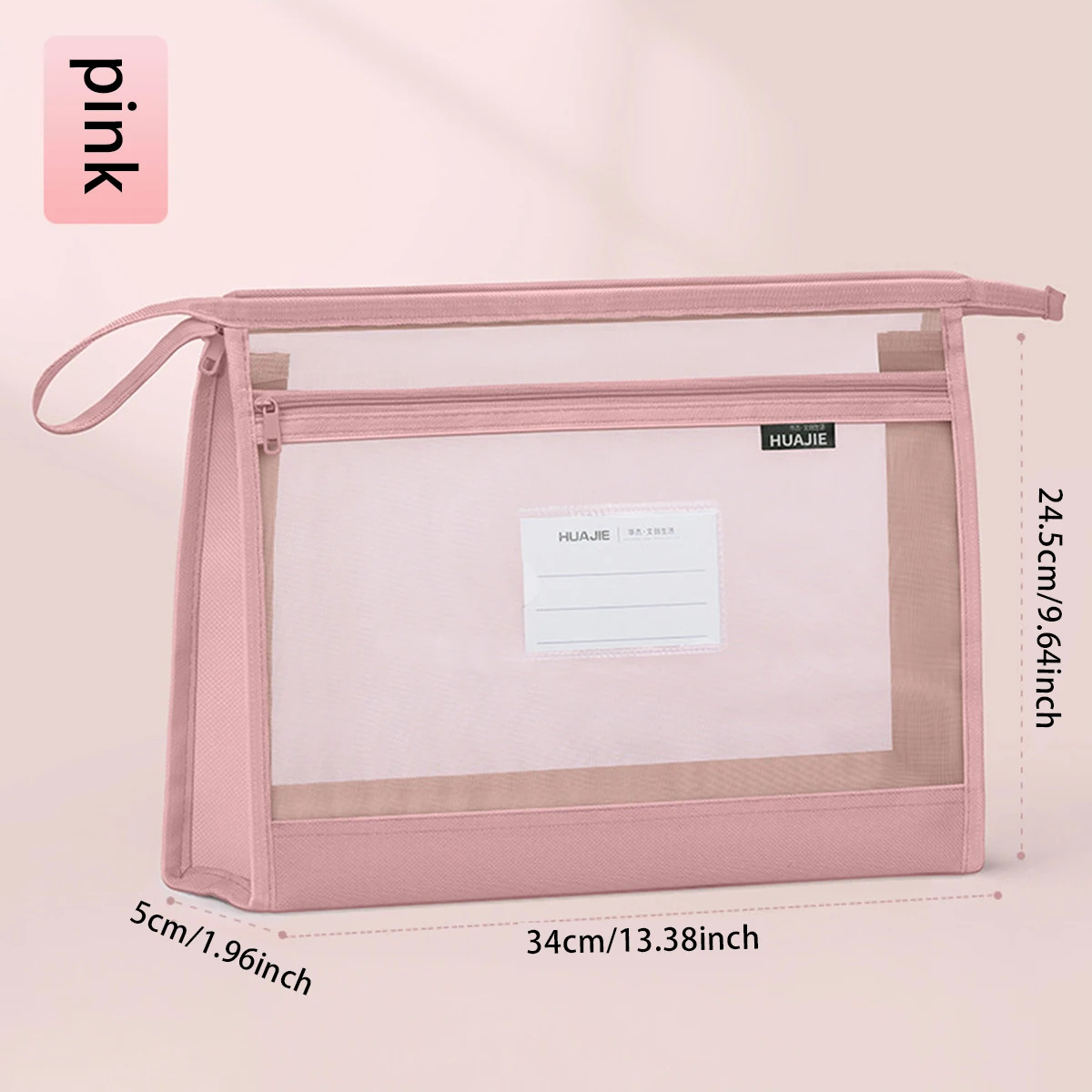 Transparent Mesh Homework Storage Bag A4 Large Capacity Double Layer Mesh Zipper Bag Multifunctional Portable Folder Office