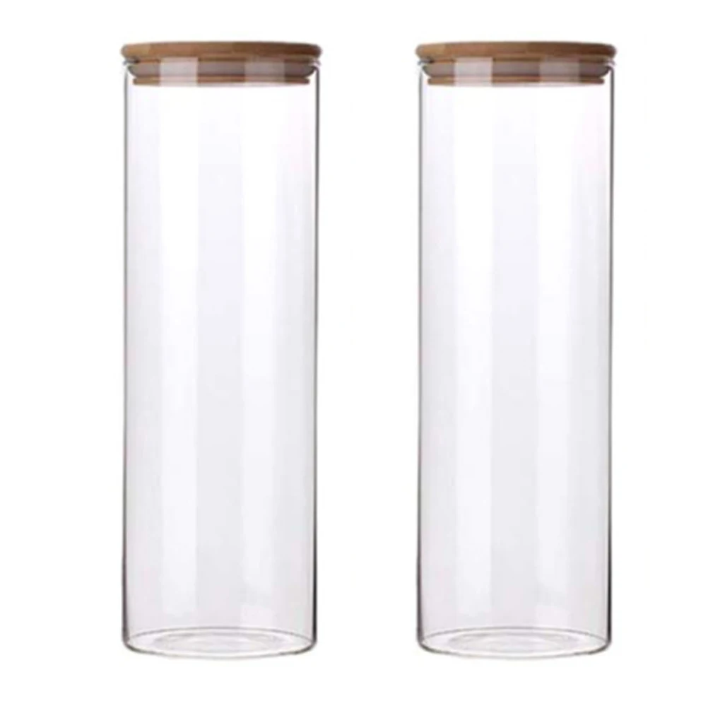 

Контейнер для хранения прозрачных стеклянных банок емкостью 2000 мл для чая, кофе, специй и конфет (10x28 см, с бамбуковой крышкой)