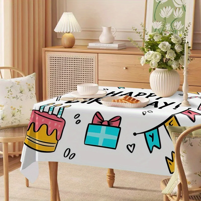 1pc Dining Table Decor Party Supplies, Colorful Print Birthday Celebration Cartoon Pattern Premium Tablecloth