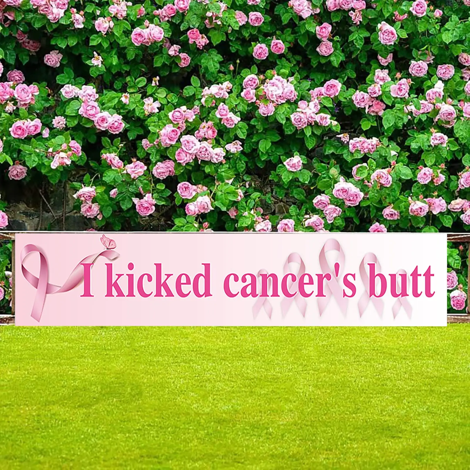 Breast Cancer Awareness Backdrop Banner Pink Ribbon Outdoor Yard Sign Hanging Banners for Breast Cancer Charity Party Supplies