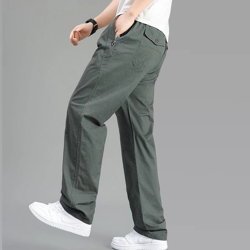 Mens Cargo Pants Elastic Waist Drawstring Pants Sport Jogger Long Trousers for Hiking Fishing Running Workout