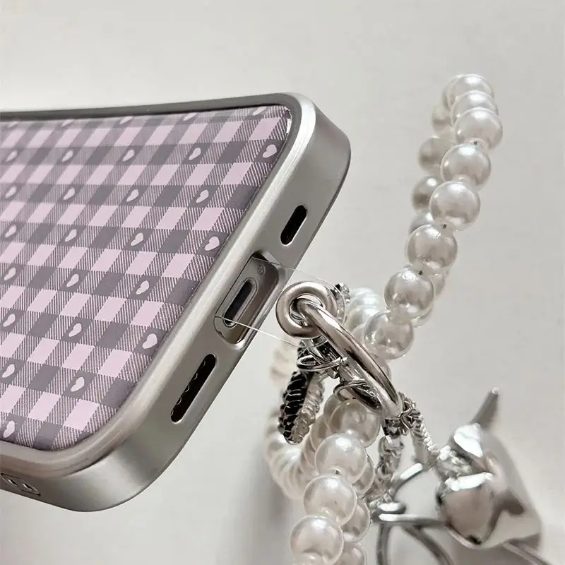 Pink Purple Heart-Shaped Checkered Korean ins Girl Heart Cute Phone Case For Samsung S 23 24 25 26 FE ULTRA EDGE PLUS Y2K Cover view 5