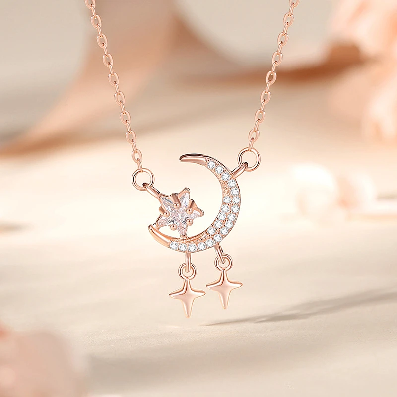 

Necklace actress moon zircon sterling silver necklace ins style light luxury niche design sense clavicle women's fashion gifts