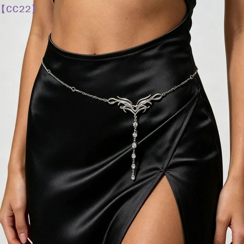 Sexy Rhinestone Tassel Waist Chain For Women New Trendy Silver Color Metal Geometric Wing Belly Chain Bikini Body Jewelry Gifts