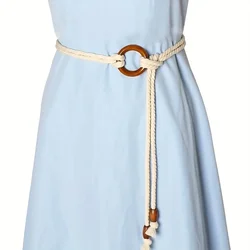Double Layer Braided Rope Belt Solid Color Extended Vintage Tassel Sash Belt Casual Dress Waistband Girdle For Women