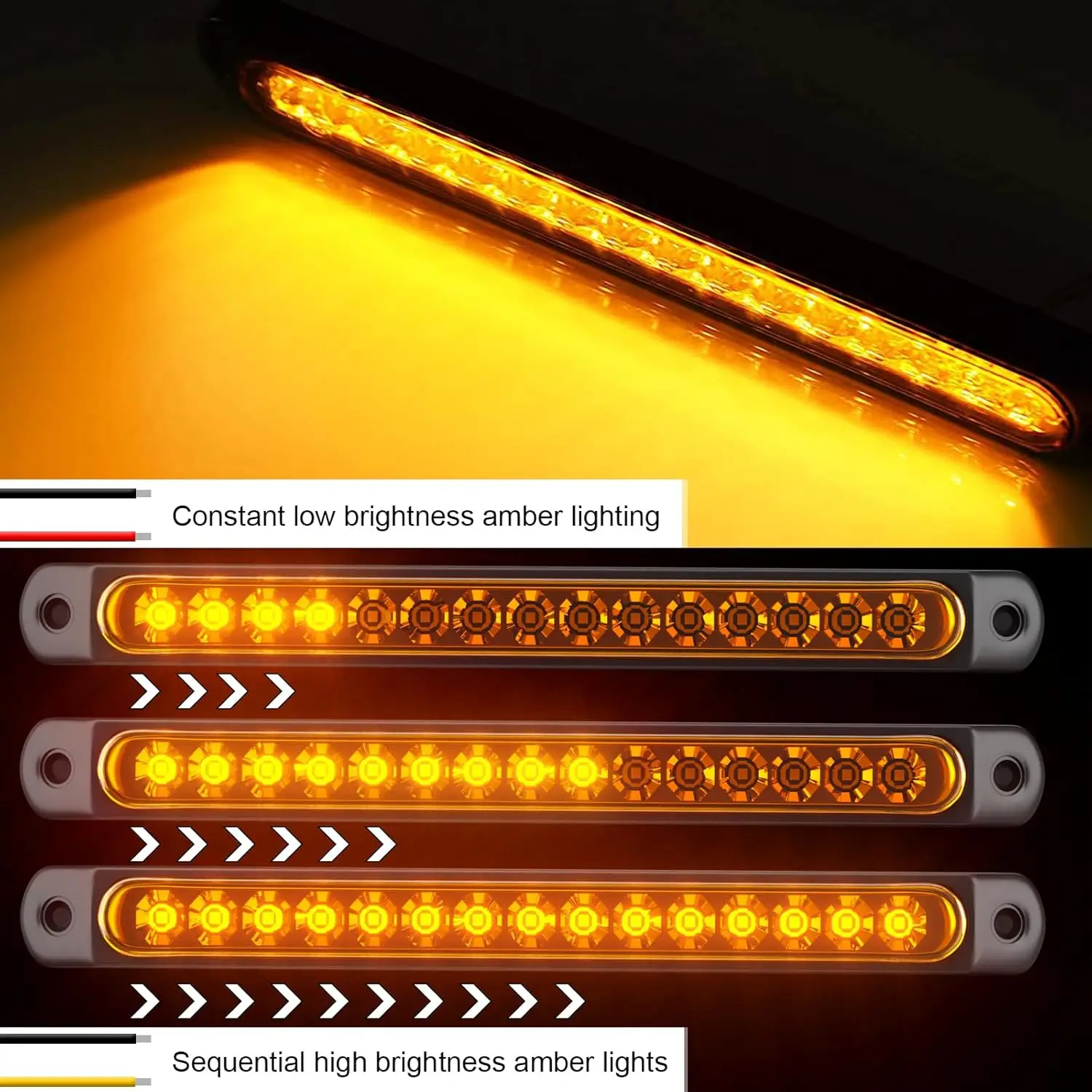 

10-дюймовая светодиодная лента для указателей поворота и задних фонарей прицепа (15 светодиодов) - янтарный свет с полосой для обозначения зоны обнаружения препятствий - для Wrangler, гольф-каров