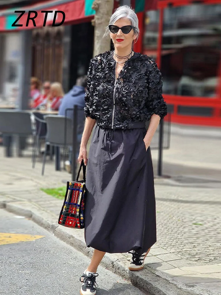 Veste Courte à Fleurs 3D pour Femme, Col Rond, Manches sulf, Fermeture Éclair, Élégante, à la Mode, Y2k, High Street OutChester, Automne 2024
