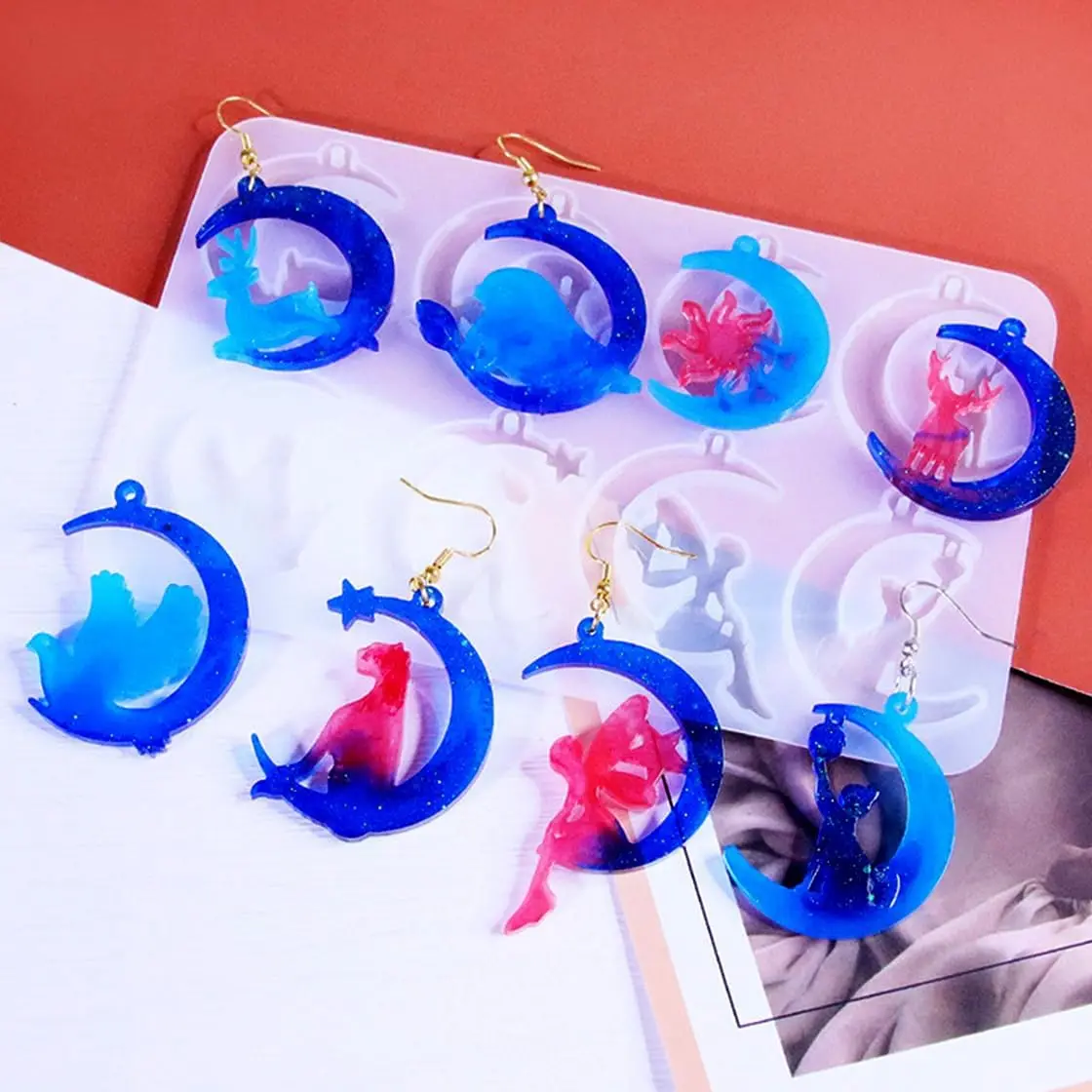 Earrings Crystal Dropper Resin Mold DIY Moon Heart shaped Love Pendant Earrings Jewelry Silicone Mold