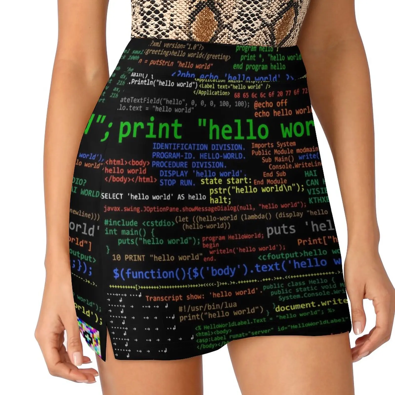 

Hello World - Many Programming Languages (dark) Light Proof Trouser Skirt Woman short skirt Short women′s skirts