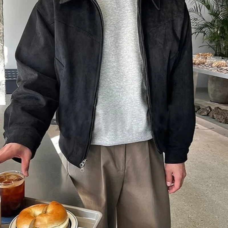 الرجال خمر سترة قصيرة التلبيب الخريف سستة موضة سترة من جلد الغزال أبلى سترة واقية الذكور الملابس الشتاء سترة الرجال