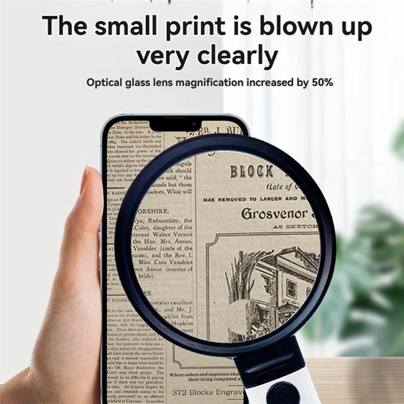 EDT-30X 10X عدسة مكبرة مضاءة محمولة مع 12 مصباح LED مضاء كبير عدسة مكبرة للقراءة