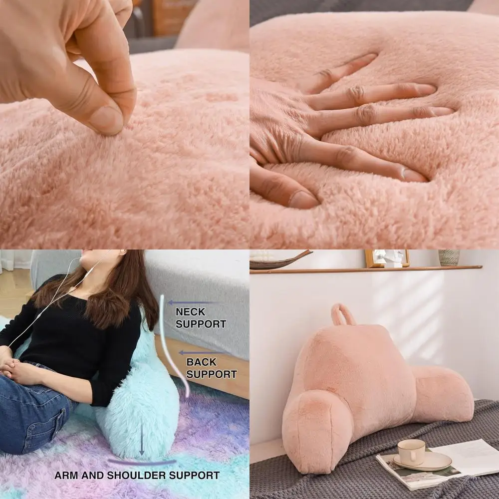 

Розовая большая подушка из искусственного меха на танкетке с подлокотниками для поддержки спины для взрослых и удобного сидения