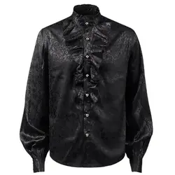 Mens Steampunk Vintage Shirt Medieval Victorian Renaissance Gothic Ruffled Shirt Drama Stage Men Black Long Sleeve Costume Tops