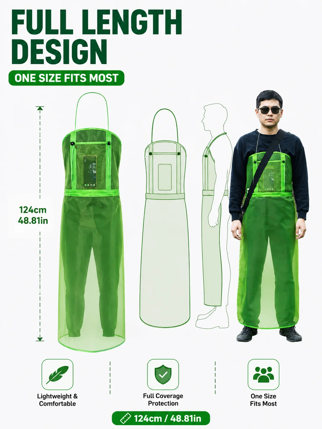 Garden Safety Apron Breathable Mesh Nylon Strap Shoulder Harness With Pockets Full Coverage Workwear For Lawn Mowing Trimming