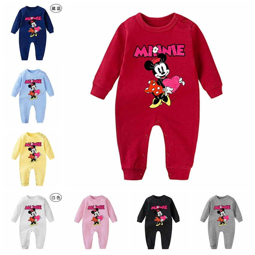 Baby Girls Rompers Cartoon Disney Minnie Mouse Newborn Baby Clothes Toddler Infant Cotton Clothes For Kids Boys Outfits Tops Red