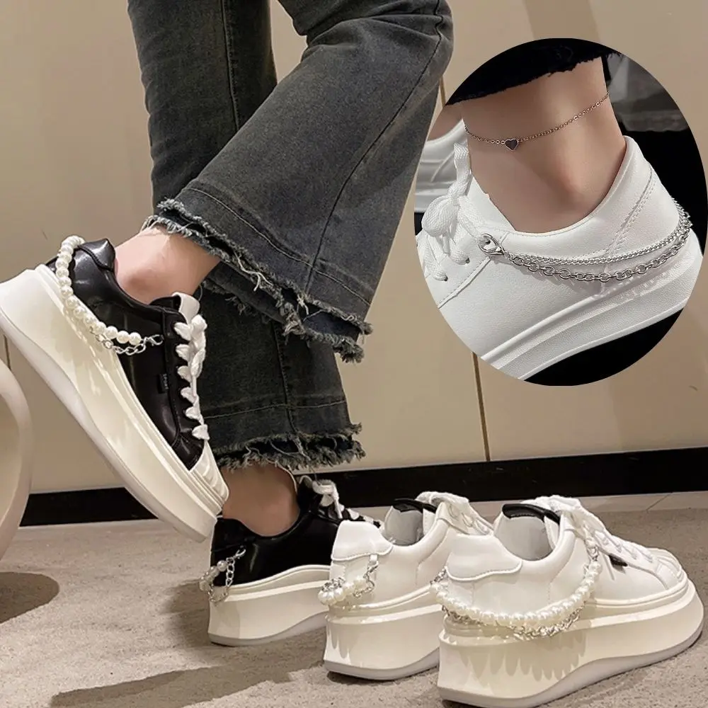 Sneaker Decorations New Hollow Love Pendant Pearl Double Layer Shoe Chain Spicy Girl Shoe DIY Metal Chain Pendant Hot Selling