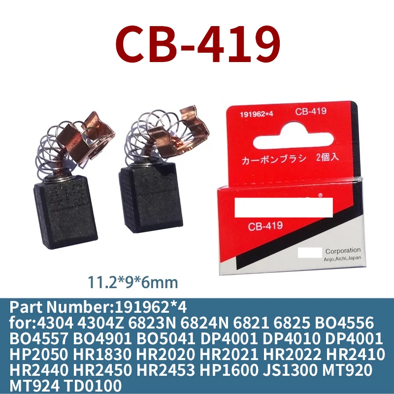 Escova de Carbono para Makita 4304z Jigsaw Hr2023 Peças de Substituição da Escova de Carbono 191962*4 11.2x9x6 mm Cb419