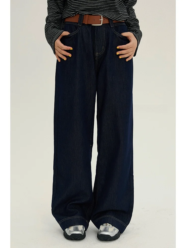 

Женские повседневные брюки из темно-синего денима с высокой талией и широкими штанинами, осенние винтажные брюки-клеш VOUSALME для молодых женщин