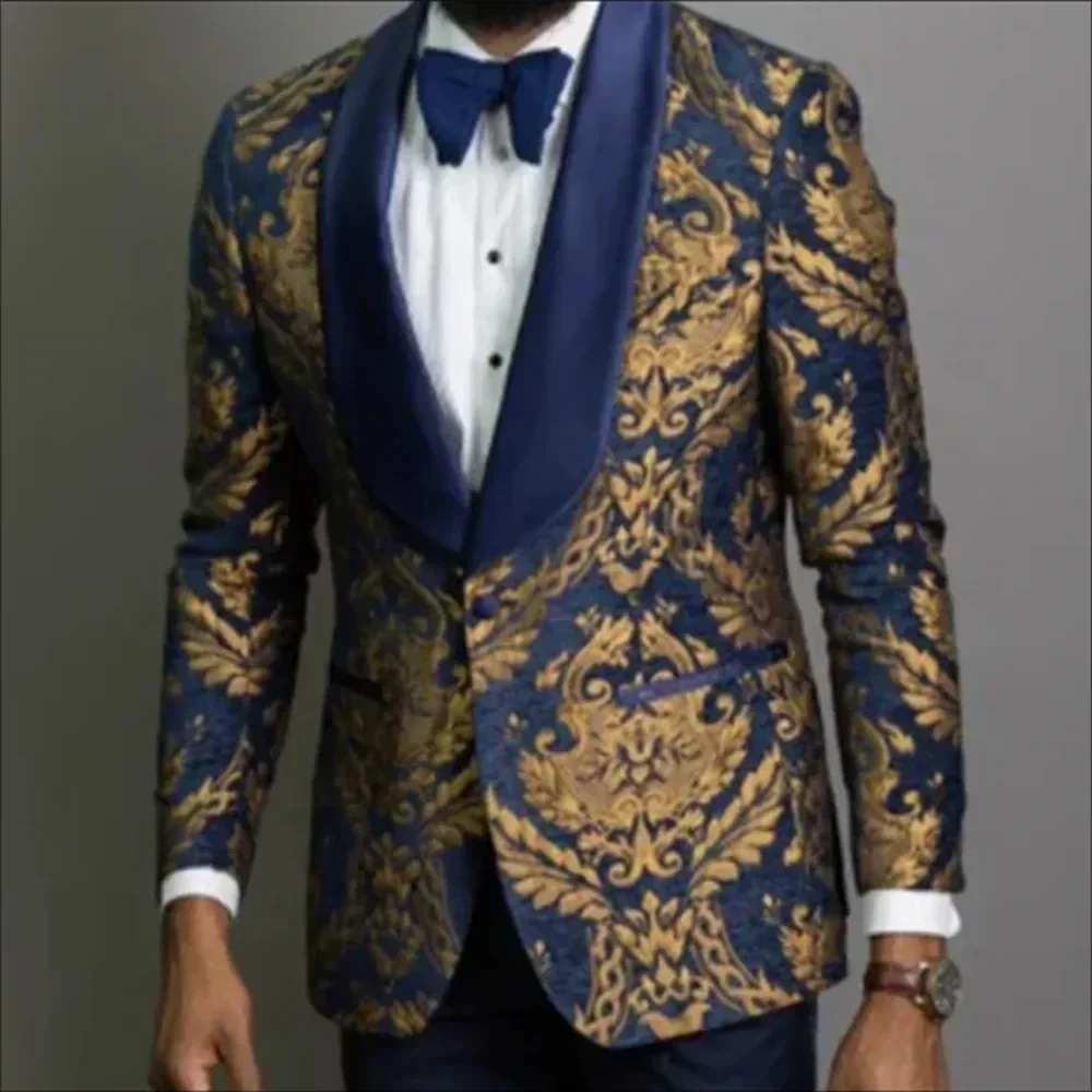 

Men's Floral Jacquard 2-Piece Suit Slim Fit Blazer And Pant Set Shawl Lapel for Prom Business Wedding Evening Party