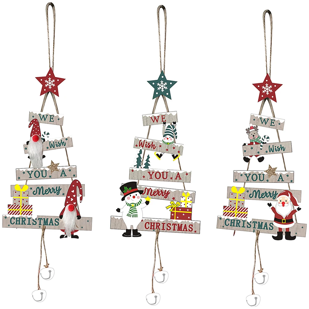 

3Pcs Christmas Tree Wooden Santa Claus Ornaments Exquisite Xmas Hanging Decor Party Supplies Holiday Decorations