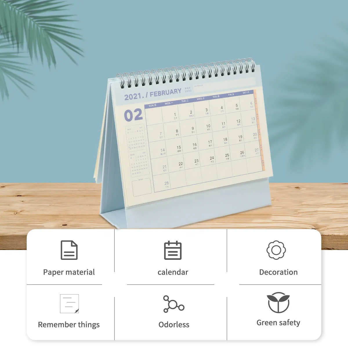 Solid Color Portable Desktop 2021 Basic Calendar Premium Paper Large Space Schedule Planner Desk Calendar for Office Home Study