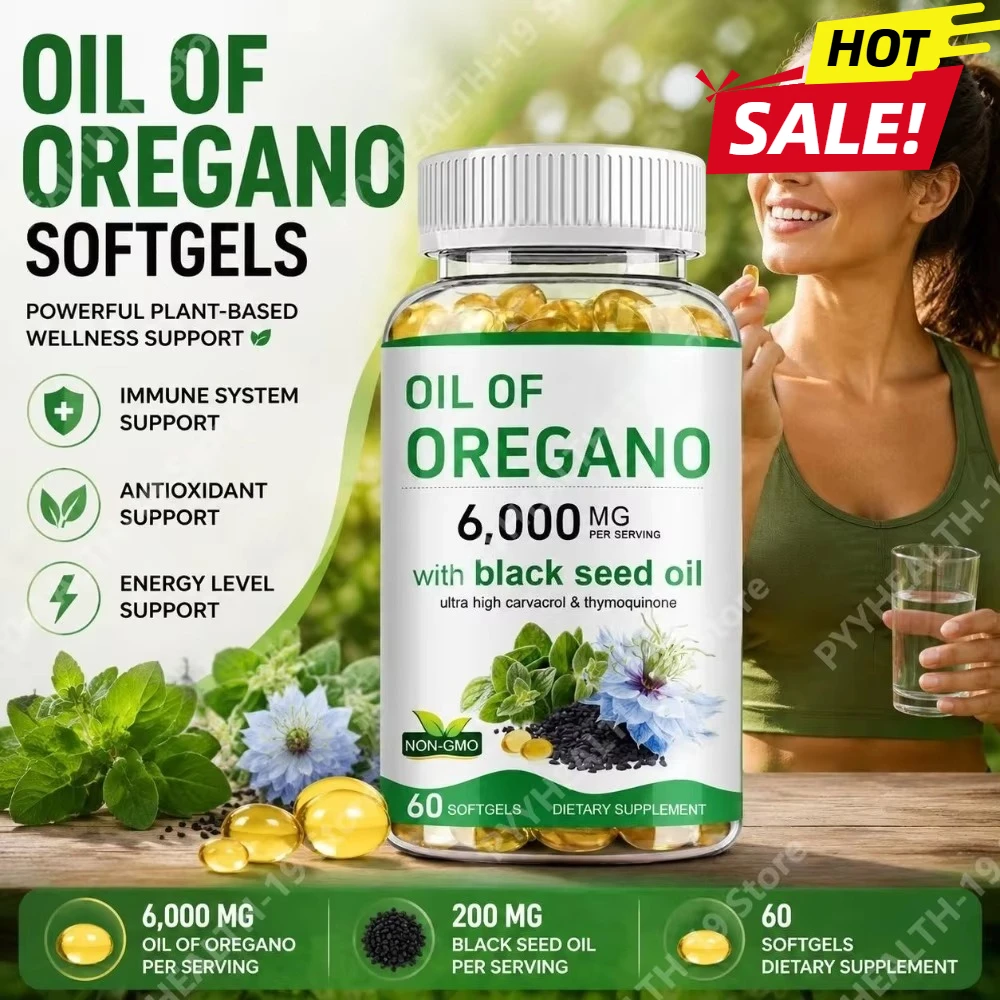 Oil of Oregano 6,000mg Softgels with Black Seed Oil, 60 Count Supports Immune System Antioxidant & Energy Level Support Soy-Free