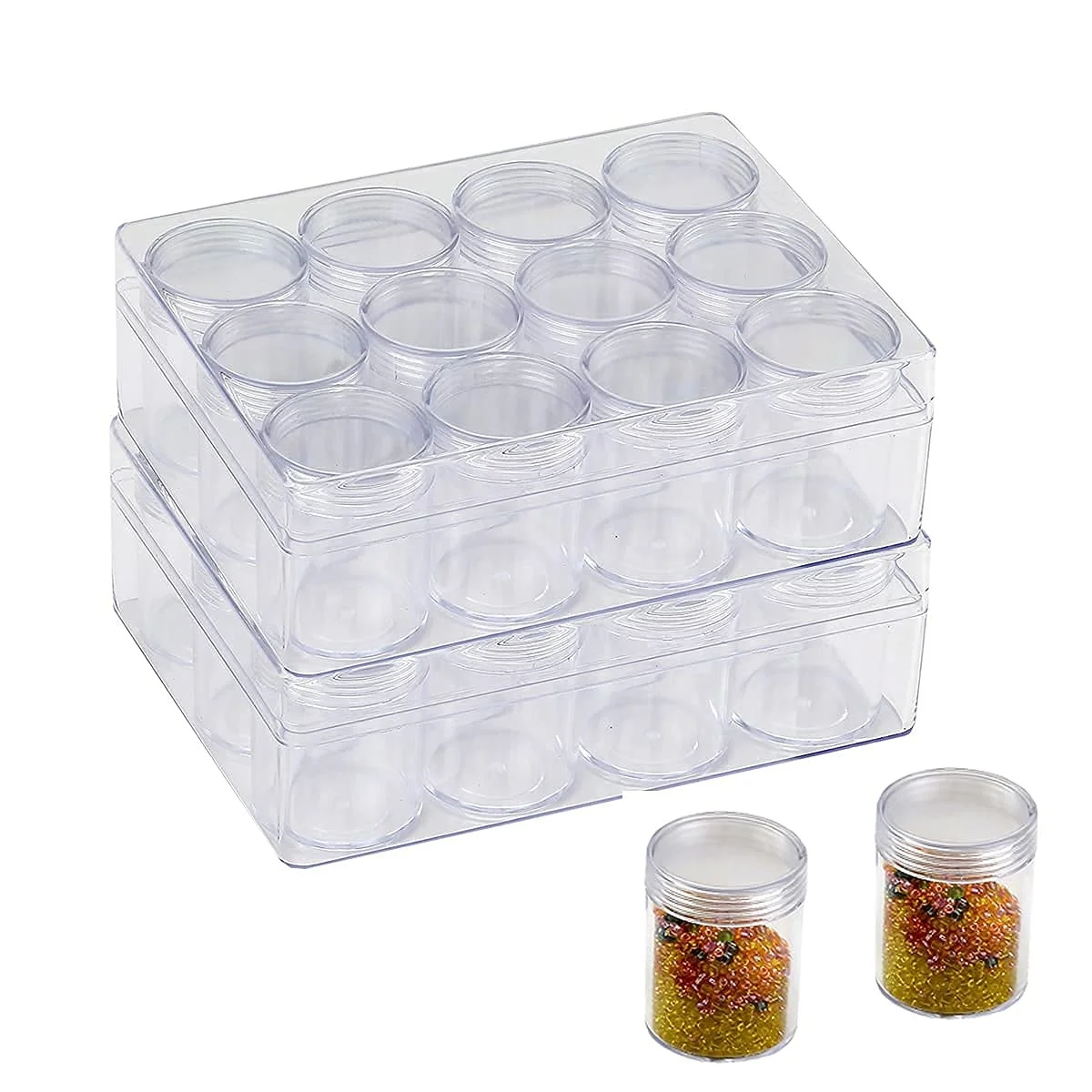 

21814 Plastic Bead Storage Box with 12 Removable & Stackable Jars- Clear Organizer Storage for Large, Small, Mini, Tiny Beads