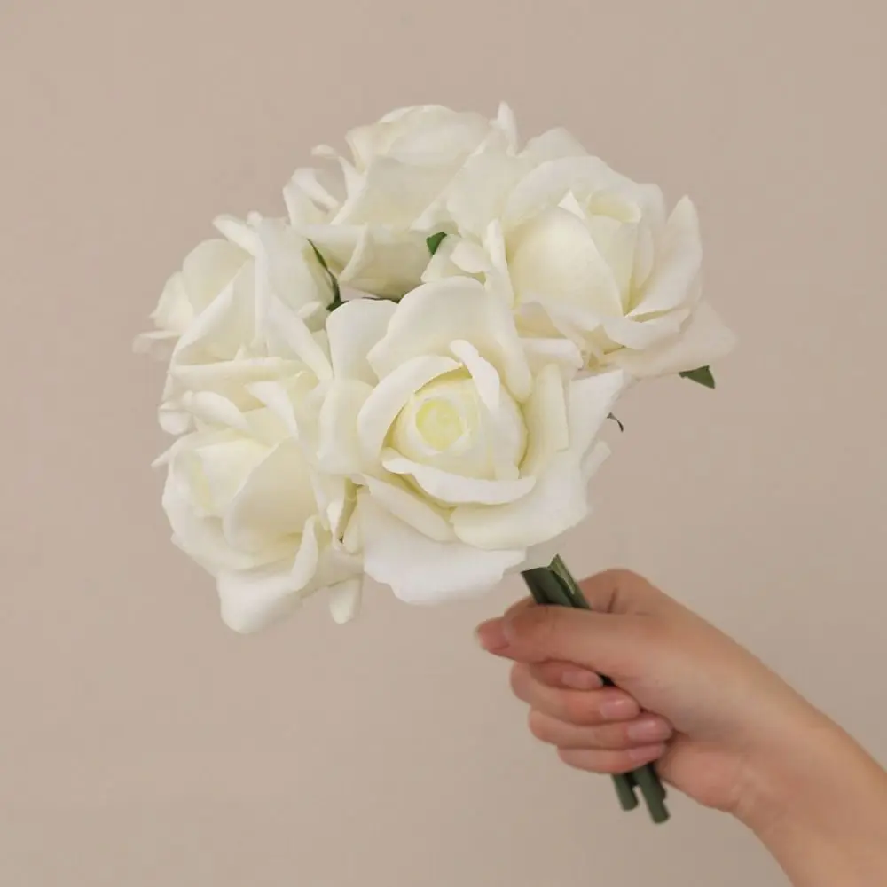 5 Heads Artificial Rose Flower Branch Real Touch Realistic Simulation Rose Flower Handmade Curled Edge Fake Flowers