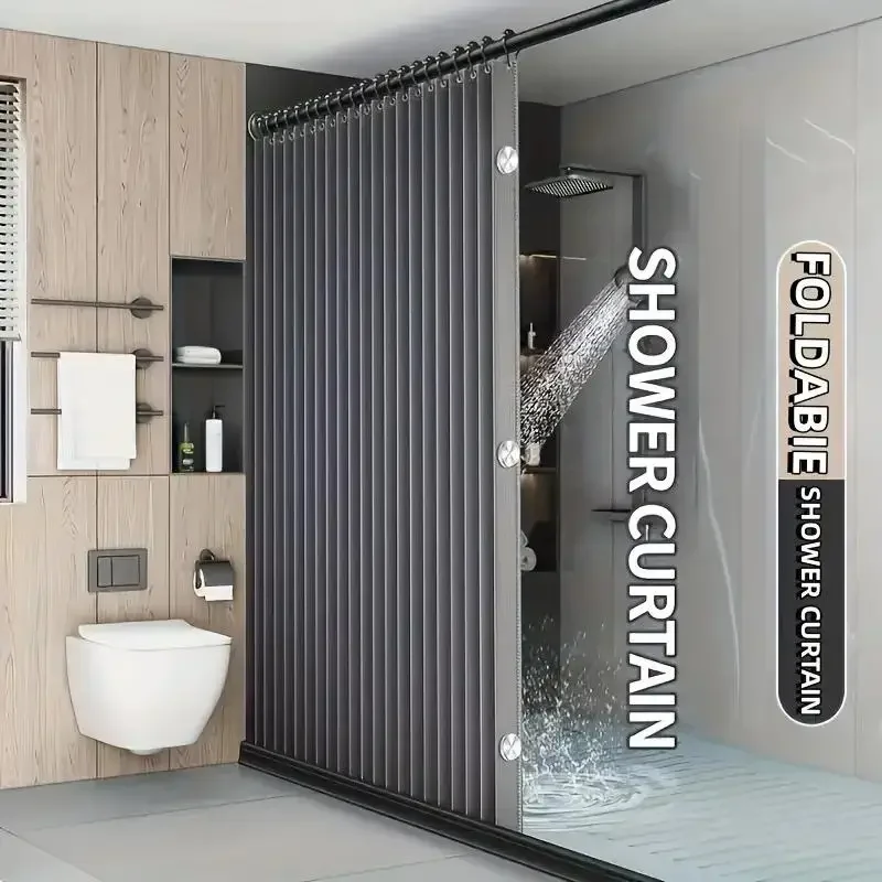 

Foldable Magnetic Shower Curtain Waterproof Thick Accordion Partition Screen for Bathroom Decor Dry Wet Separation Punch-Free Dr