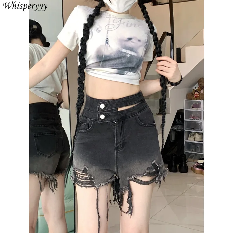 Gradient Jeans Shorts Women Summer Clothing Pants High Waisted Shorts Feamle Fashion Casual Hole Pantalones Cortos De Mujer