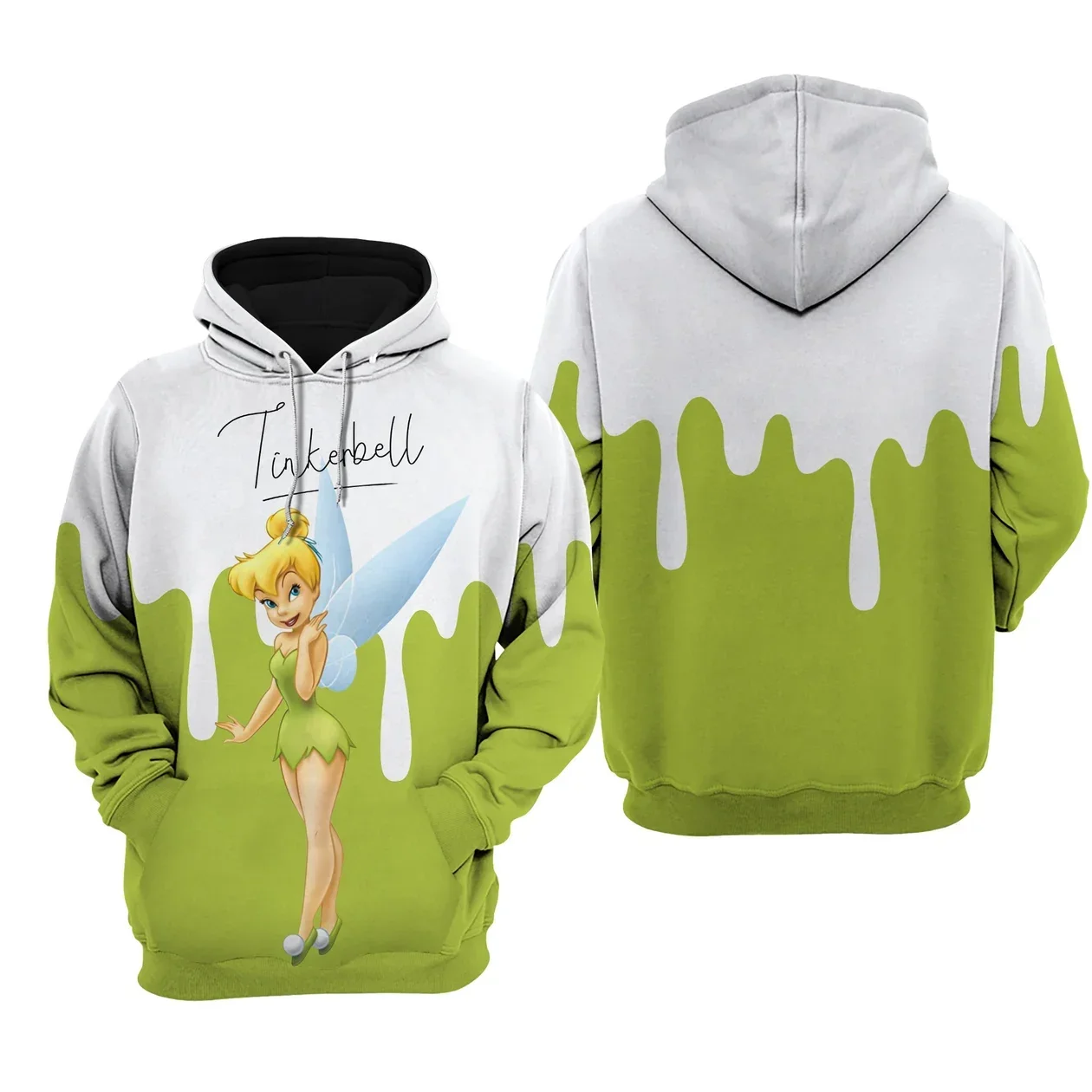 2024 Disney Tinker Bell Punk Words Pattern Hoodie Men Women\'s Tinker Bell Florals Hoodie 3D Zip Hoodie Fashion Ladies Sweatshirt